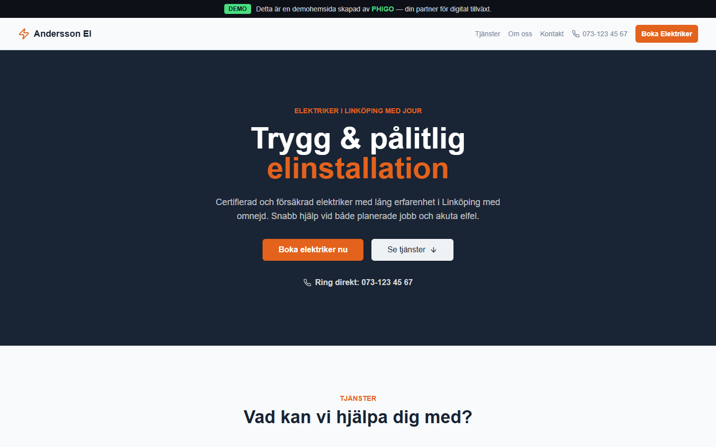 Webbplats mockup för Andersson El